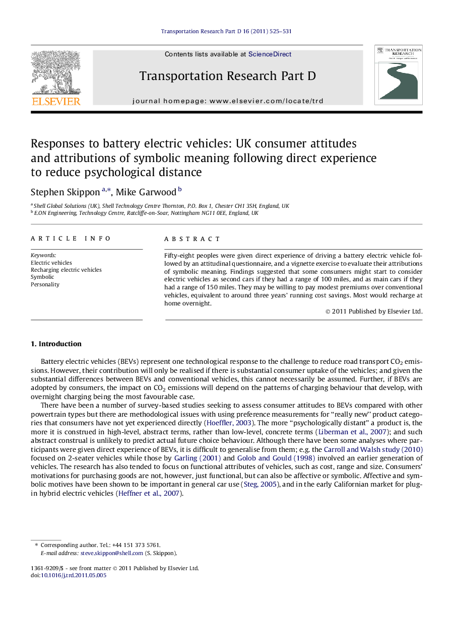 Responses to battery electric vehicles: UK consumer attitudes and attributions of symbolic meaning following direct experience to reduce psychological distance