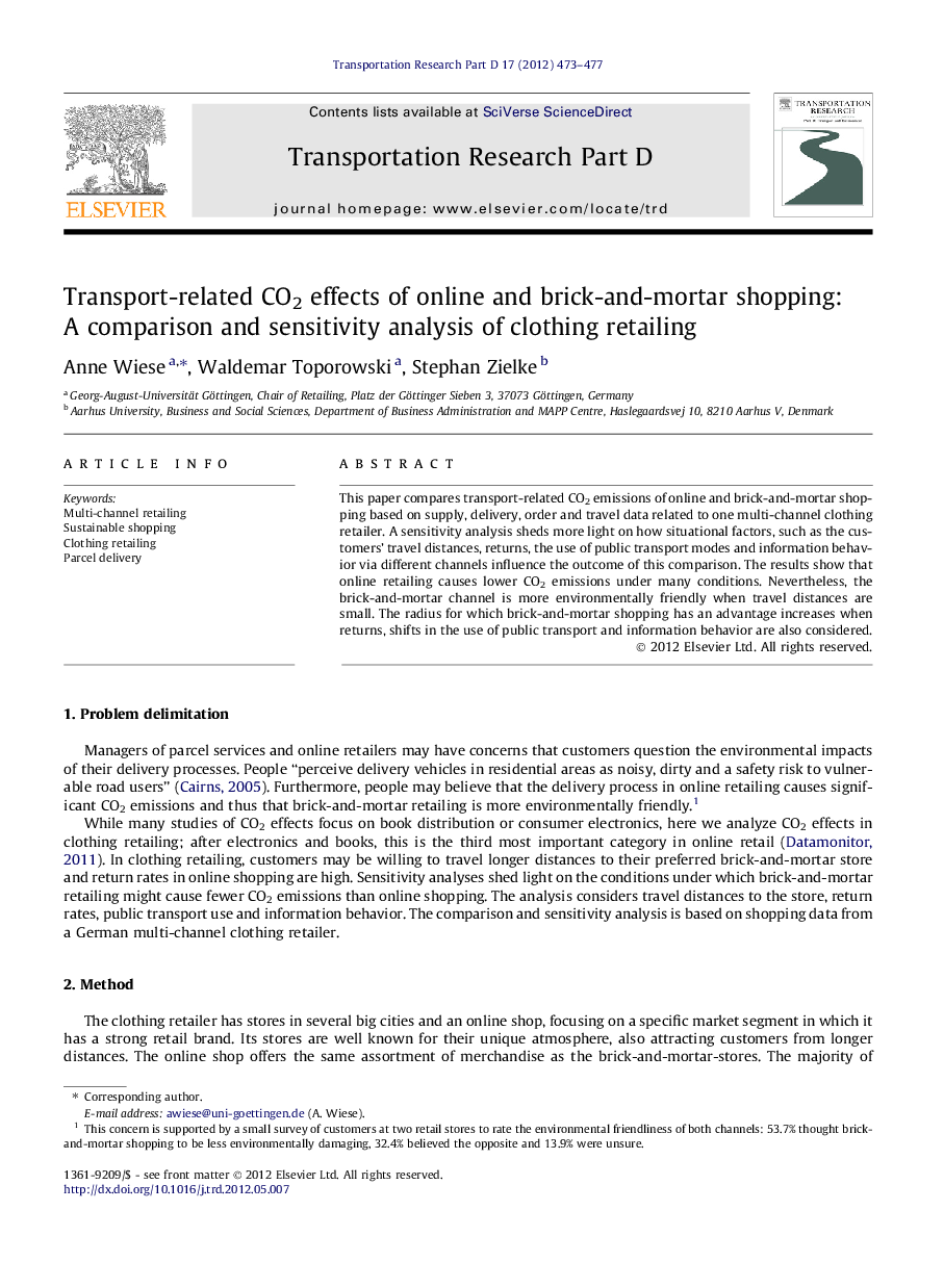 Transport-related CO2 effects of online and brick-and-mortar shopping: A comparison and sensitivity analysis of clothing retailing