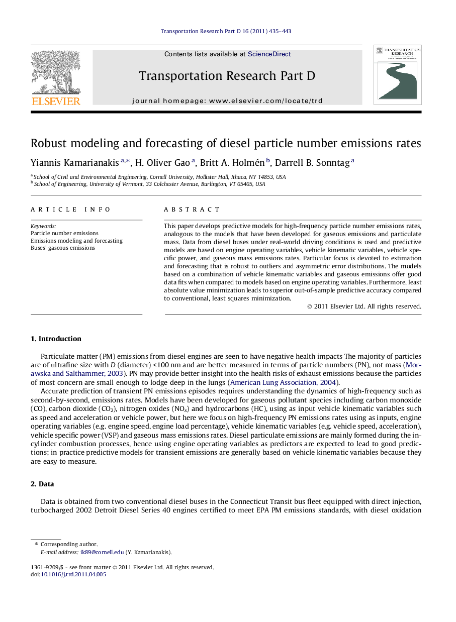 Robust modeling and forecasting of diesel particle number emissions rates