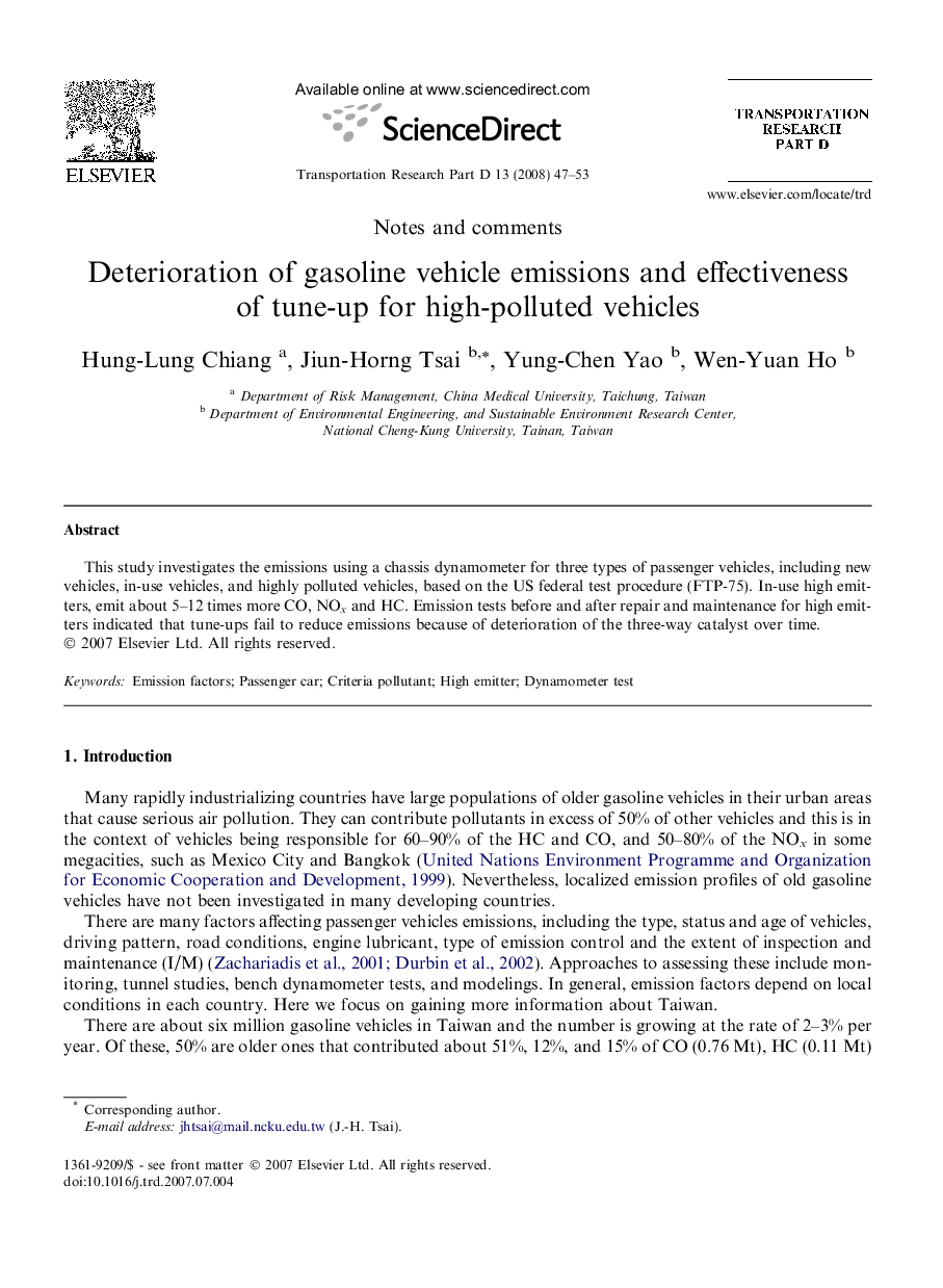 Deterioration of gasoline vehicle emissions and effectiveness of tune-up for high-polluted vehicles