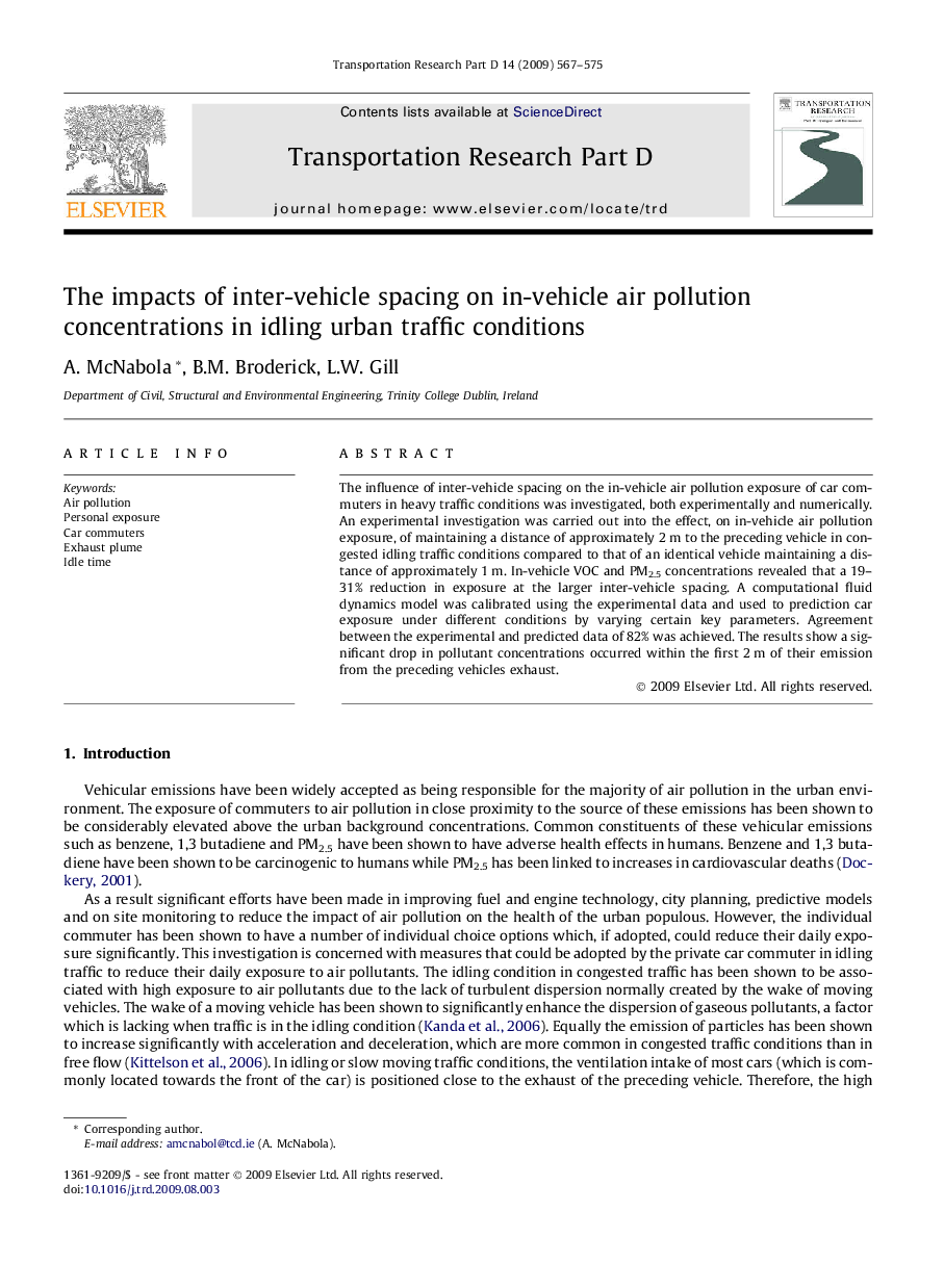 The impacts of inter-vehicle spacing on in-vehicle air pollution concentrations in idling urban traffic conditions