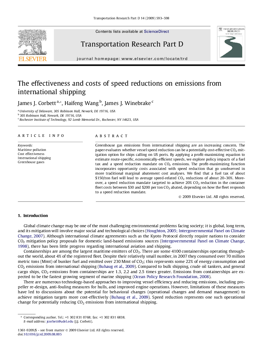 The effectiveness and costs of speed reductions on emissions from international shipping