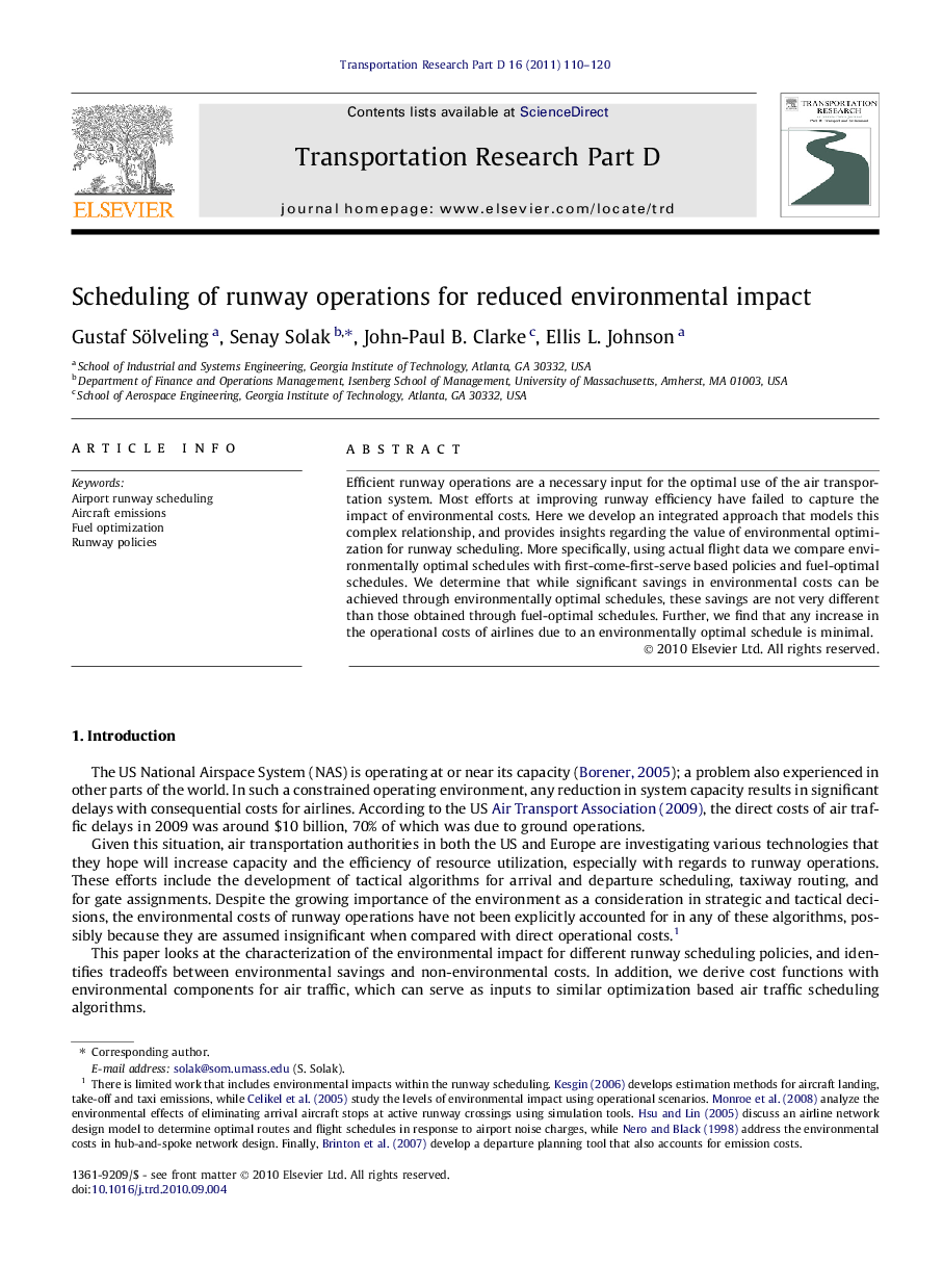 Scheduling of runway operations for reduced environmental impact