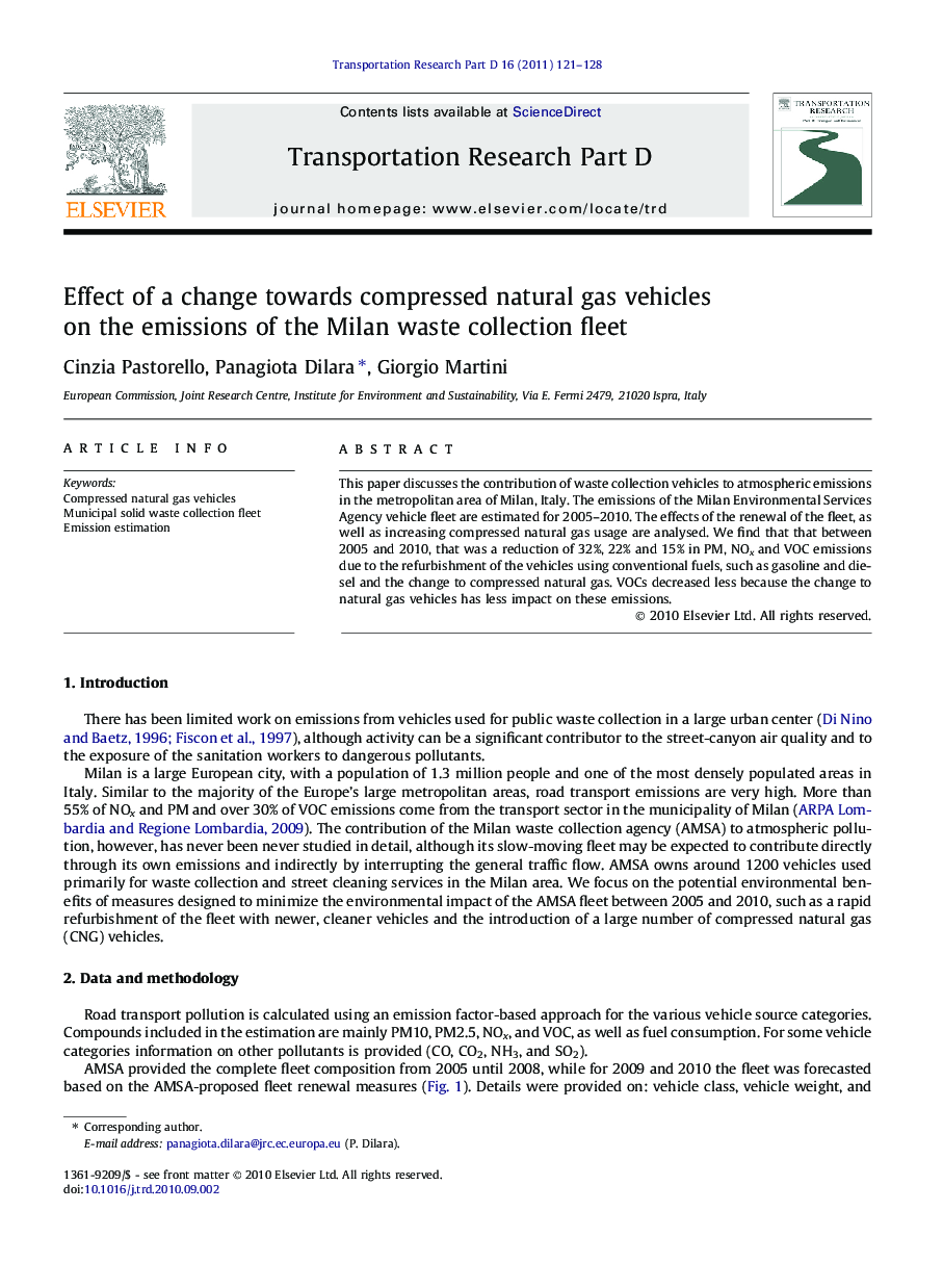 Effect of a change towards compressed natural gas vehicles on the emissions of the Milan waste collection fleet