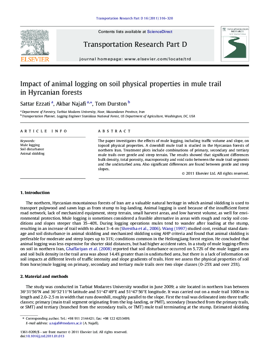 Impact of animal logging on soil physical properties in mule trail in Hyrcanian forests