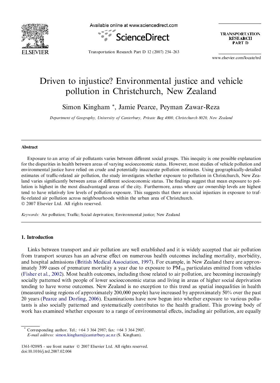 Driven to injustice? Environmental justice and vehicle pollution in Christchurch, New Zealand