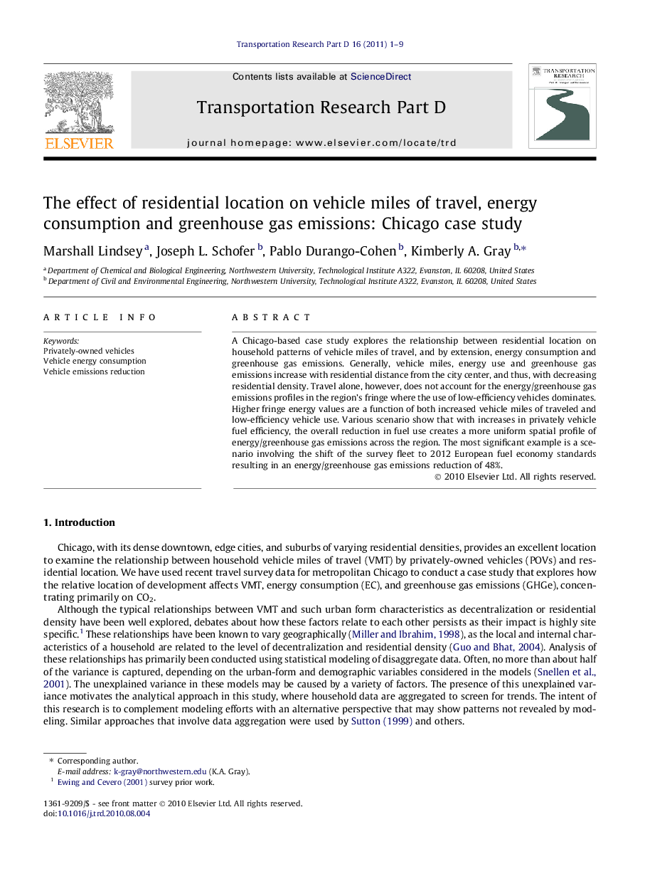 The effect of residential location on vehicle miles of travel, energy consumption and greenhouse gas emissions: Chicago case study