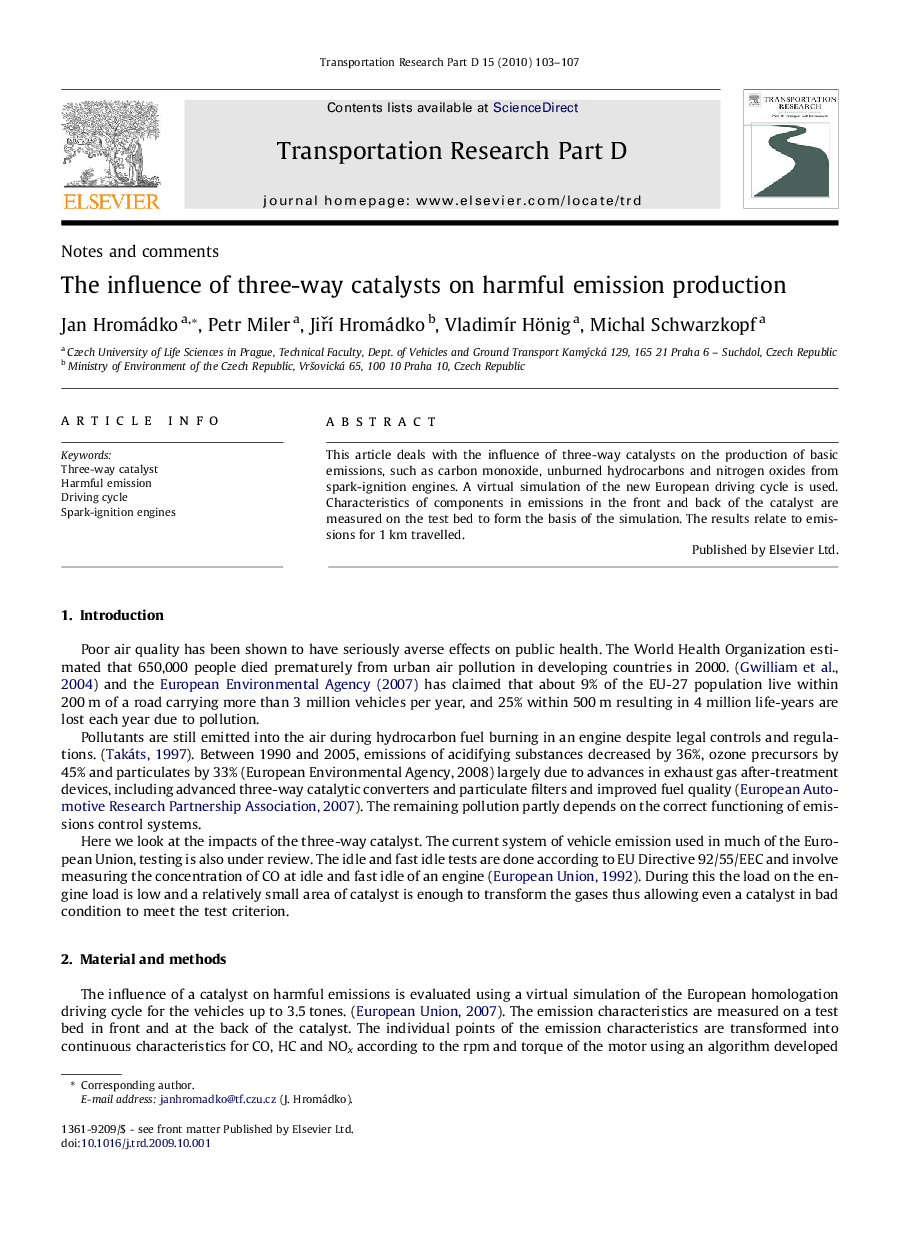 The influence of three-way catalysts on harmful emission production