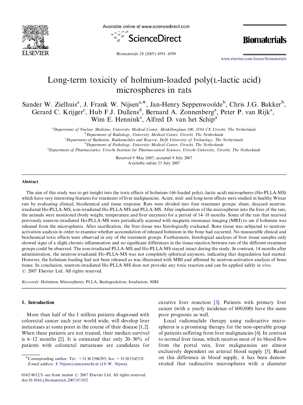 Long-term toxicity of holmium-loaded poly(l-lactic acid) microspheres in rats