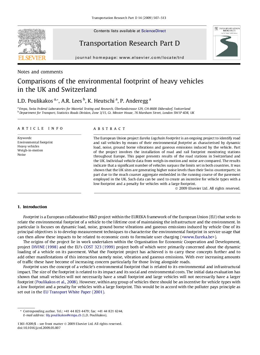 Comparisons of the environmental footprint of heavy vehicles in the UK and Switzerland