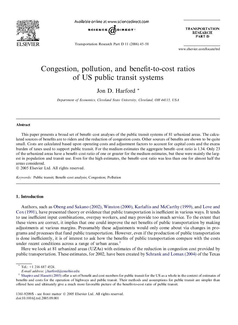 Congestion, pollution, and benefit-to-cost ratios of US public transit systems