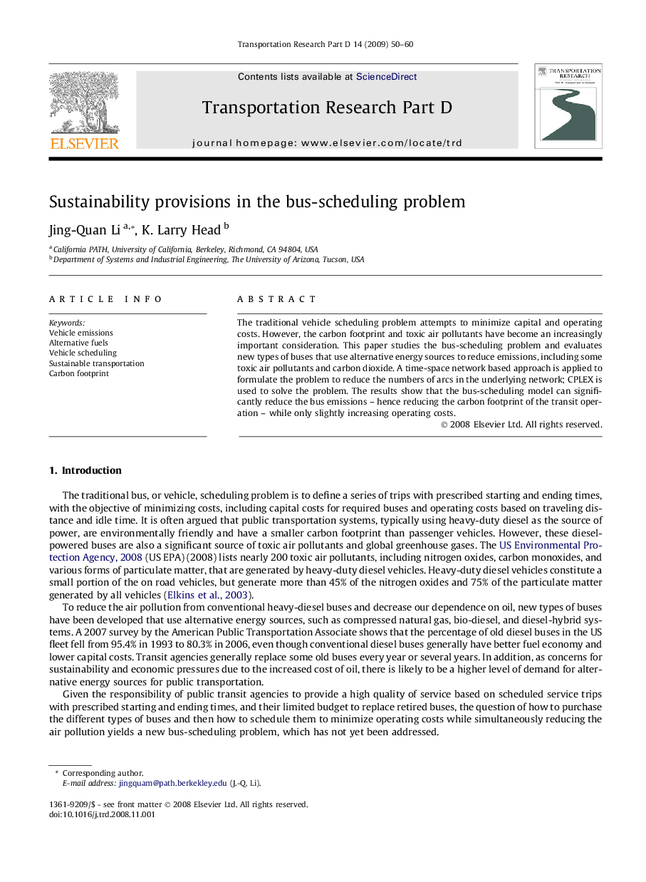 Sustainability provisions in the bus-scheduling problem