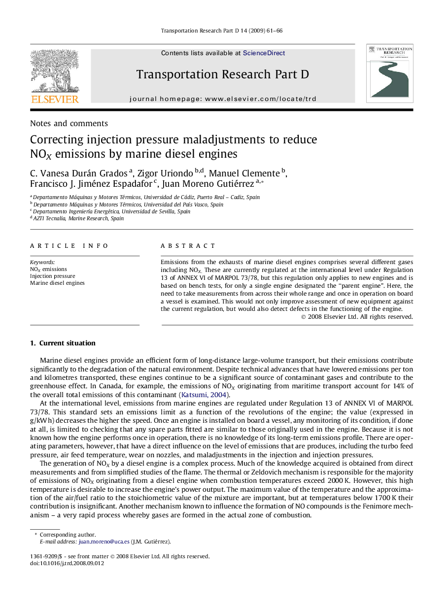 Correcting injection pressure maladjustments to reduce NOX emissions by marine diesel engines