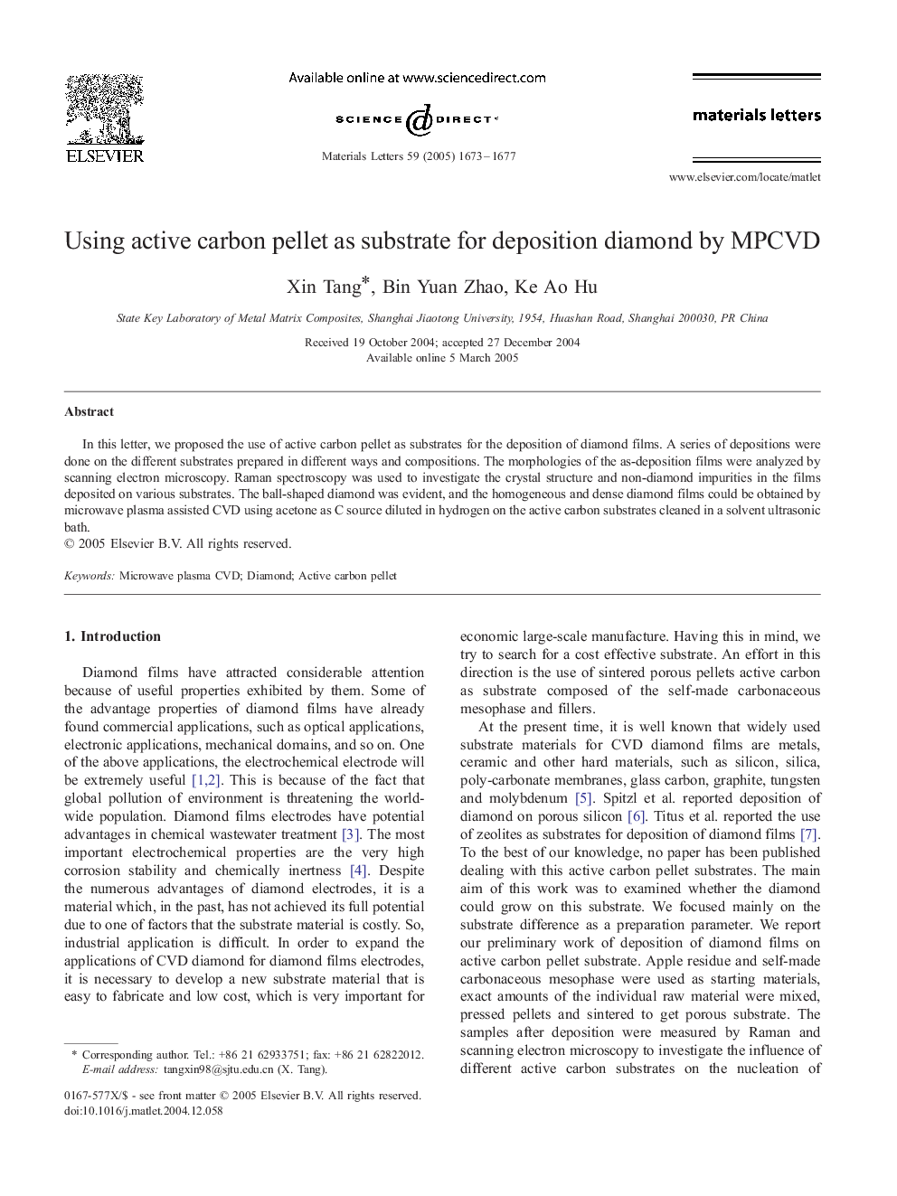 Using active carbon pellet as substrate for deposition diamond by MPCVD