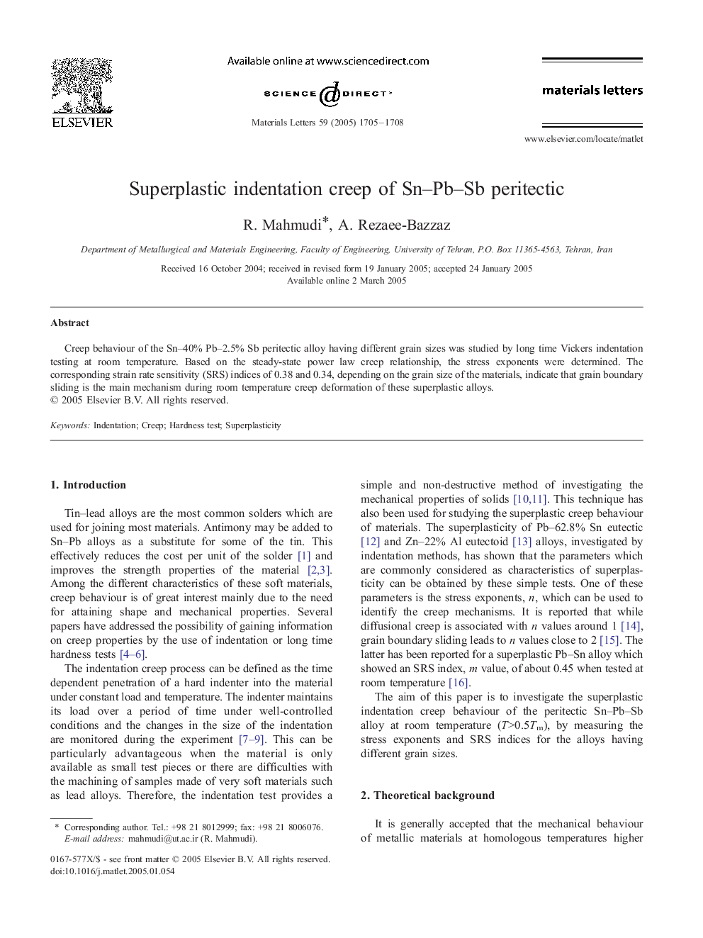 Superplastic indentation creep of Sn-Pb-Sb peritectic