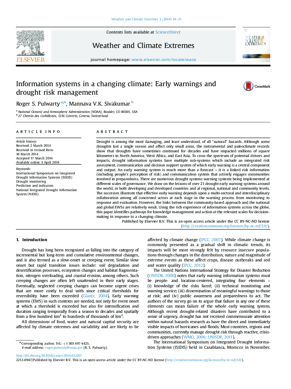 Information systems in a changing climate: Early warnings and drought risk management