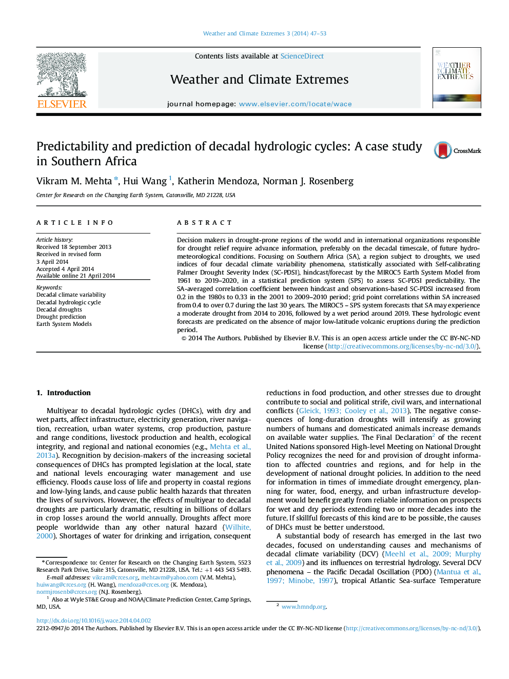 Predictability and prediction of decadal hydrologic cycles: A case study in Southern Africa