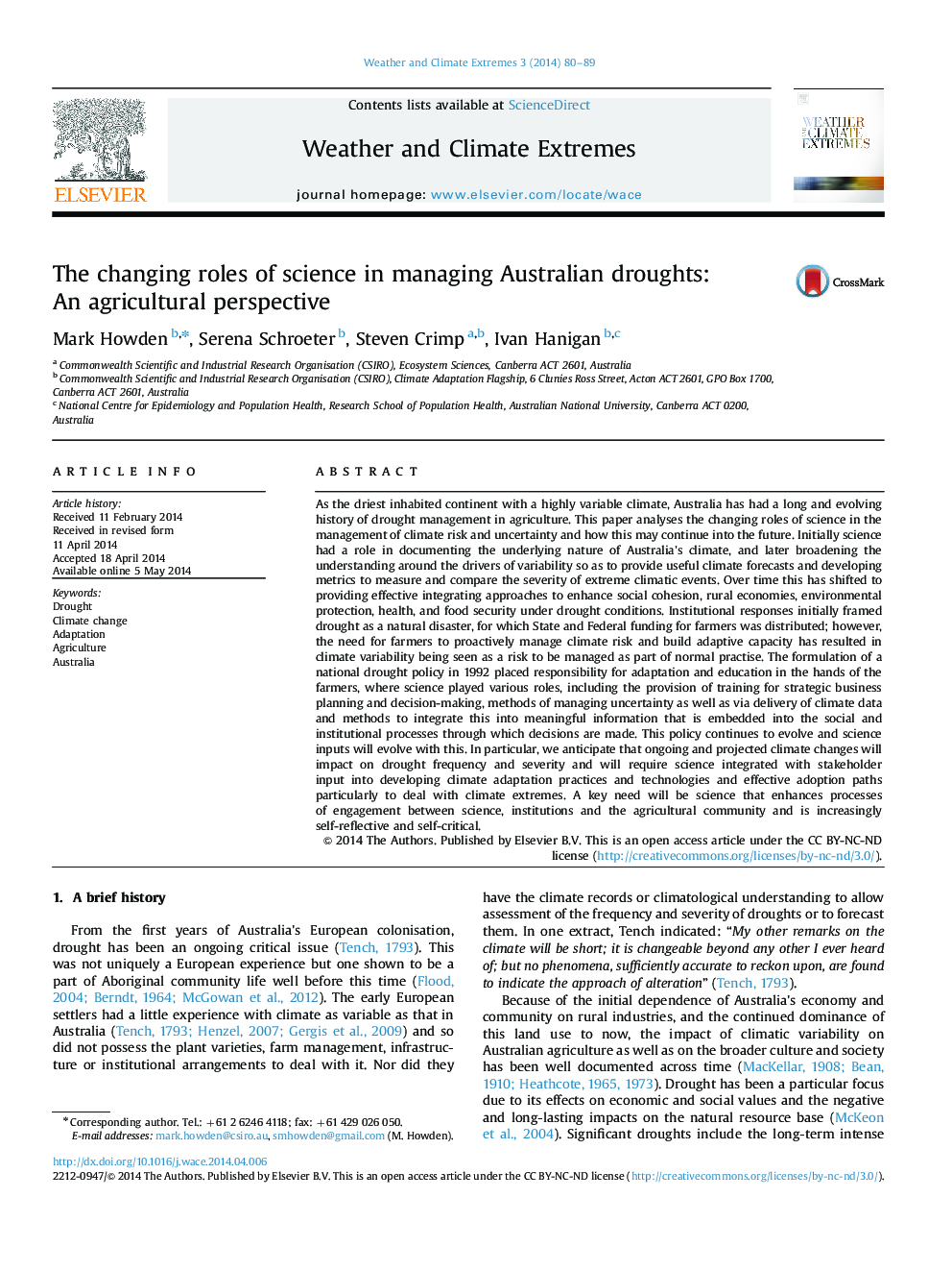 The changing roles of science in managing Australian droughts: An agricultural perspective