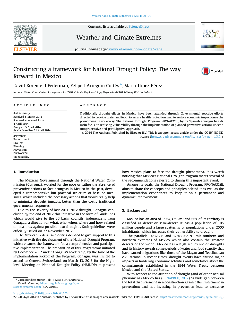 Constructing a framework for National Drought Policy: The way forward in Mexico