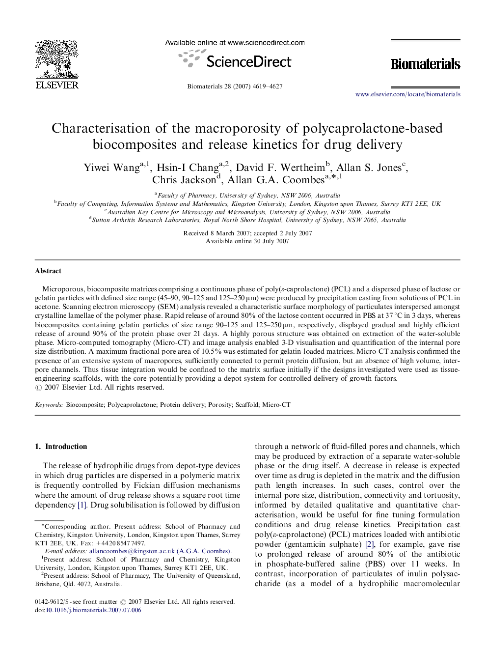 Characterisation of the macroporosity of polycaprolactone-based biocomposites and release kinetics for drug delivery