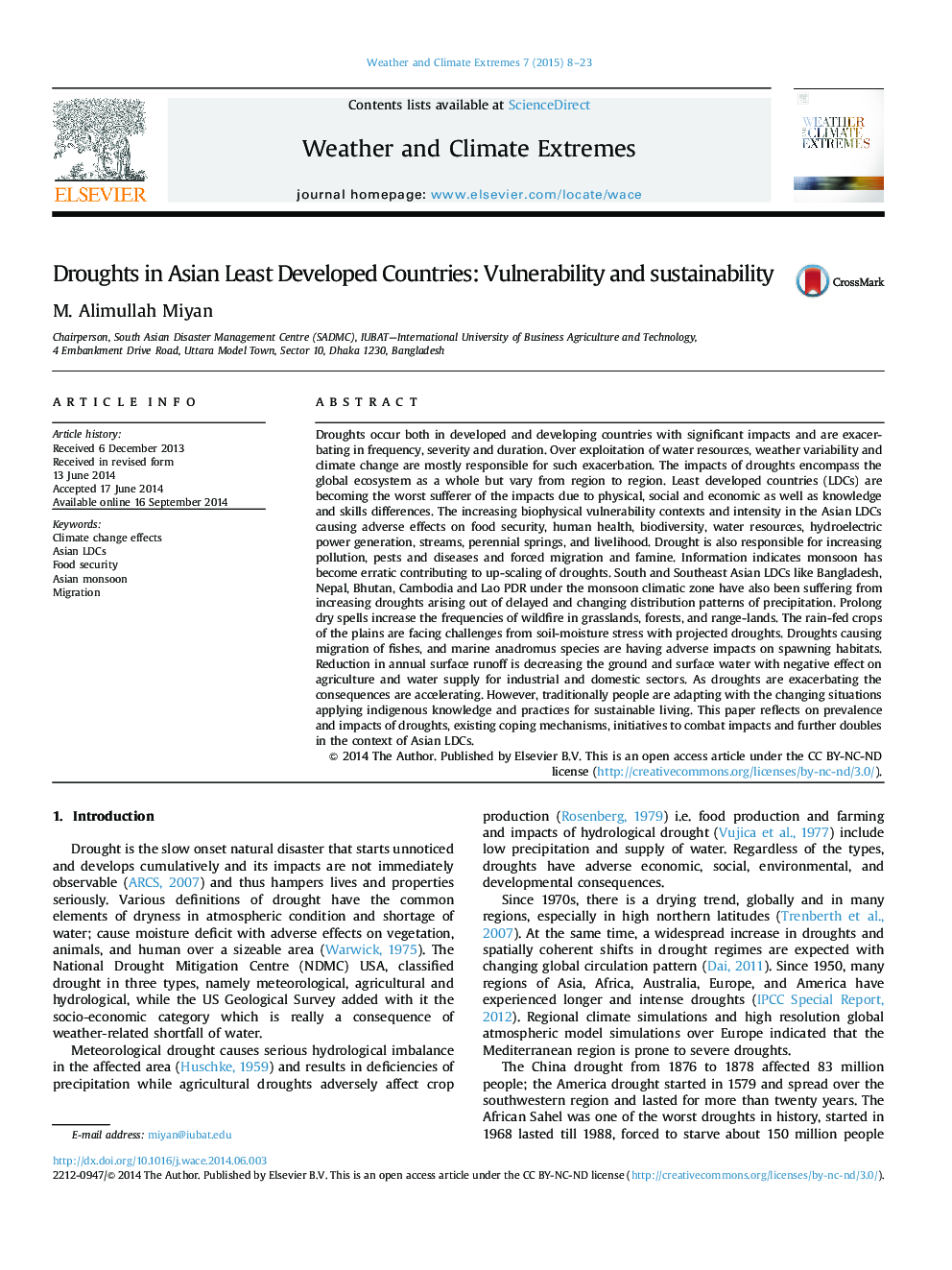 خشکسالی در کشورهای توسعه یافته آسیا: آسیب پذیری و پایداری 