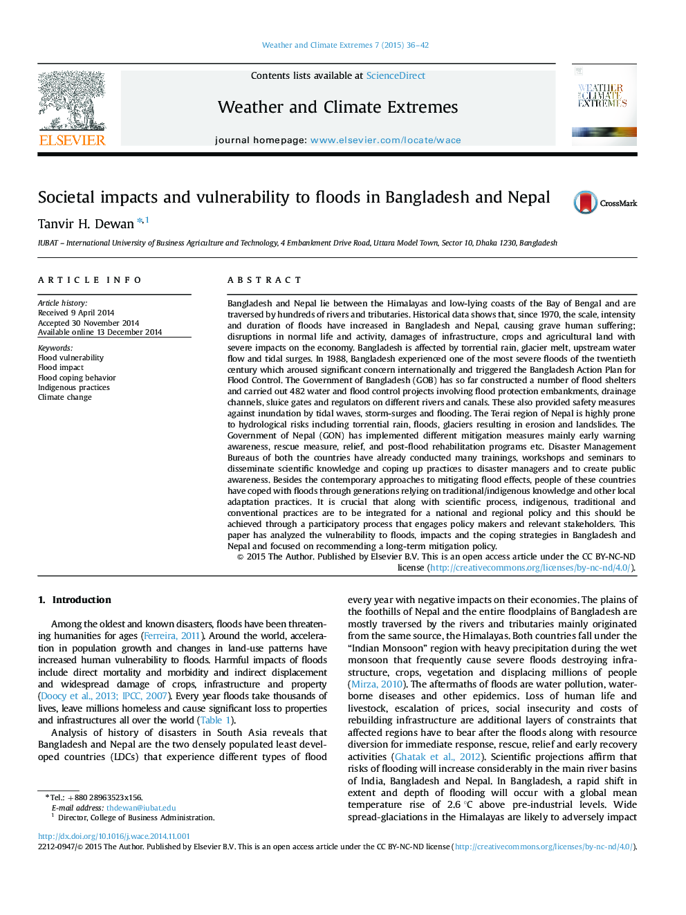 Societal impacts and vulnerability to floods in Bangladesh and Nepal