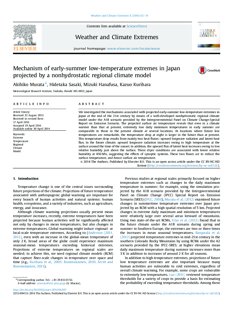 Mechanism of early-summer low-temperature extremes in Japan projected by a nonhydrostatic regional climate model