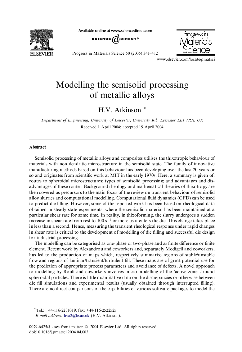 Modelling the semisolid processing of metallic alloys