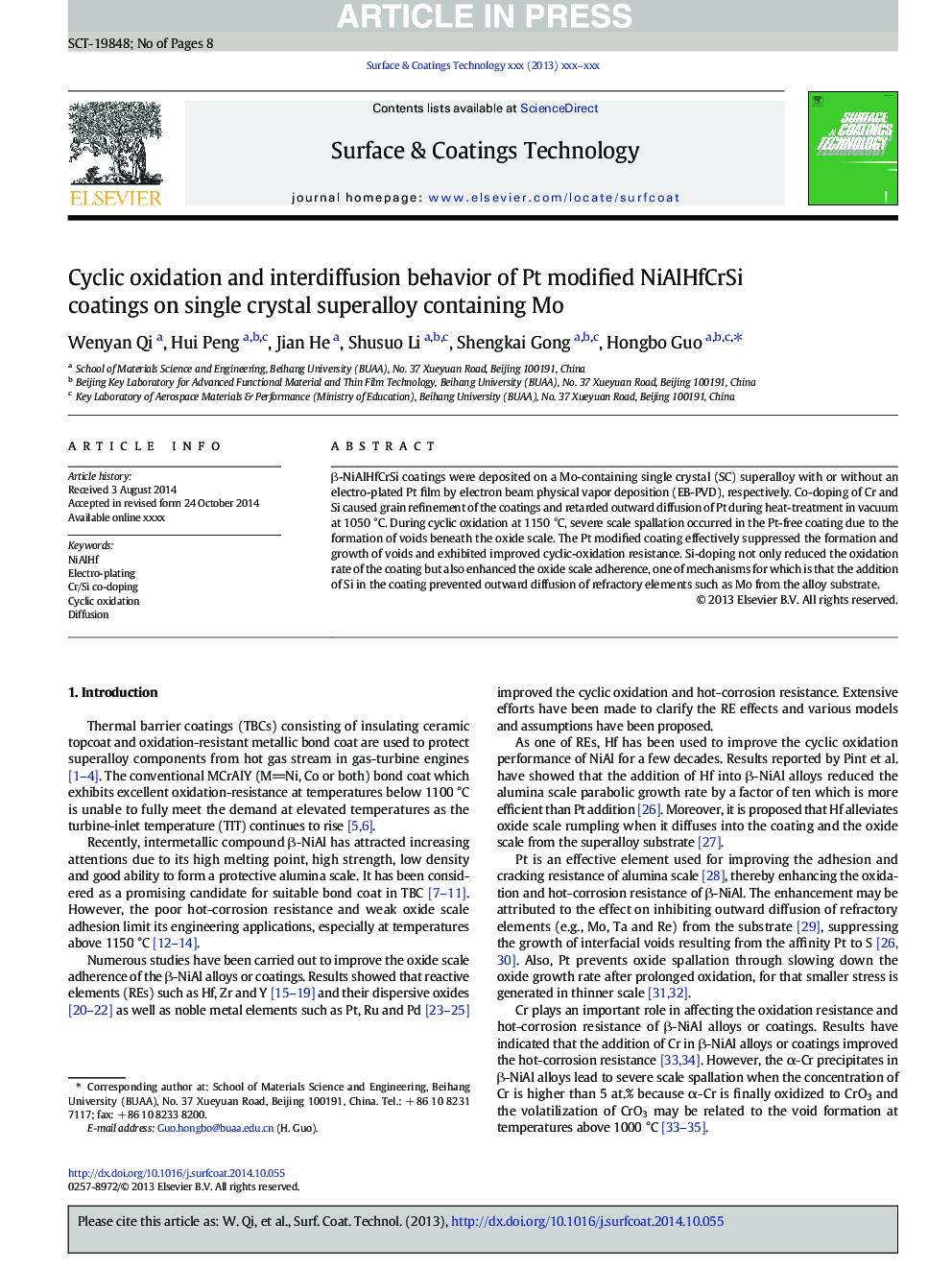 Cyclic oxidation and interdiffusion behavior of Pt modified NiAlHfCrSi coatings on single crystal superalloy containing Mo