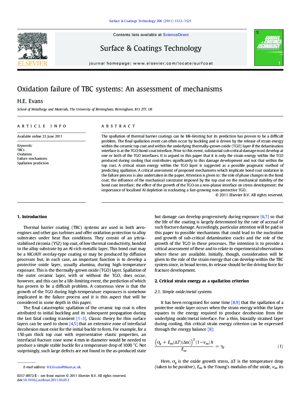 Oxidation failure of TBC systems: An assessment of mechanisms