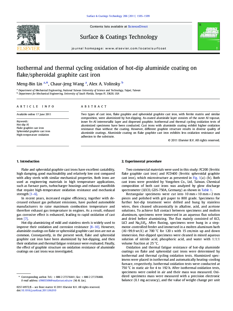 Isothermal and thermal cycling oxidation of hot-dip aluminide coating on flake/spheroidal graphite cast iron