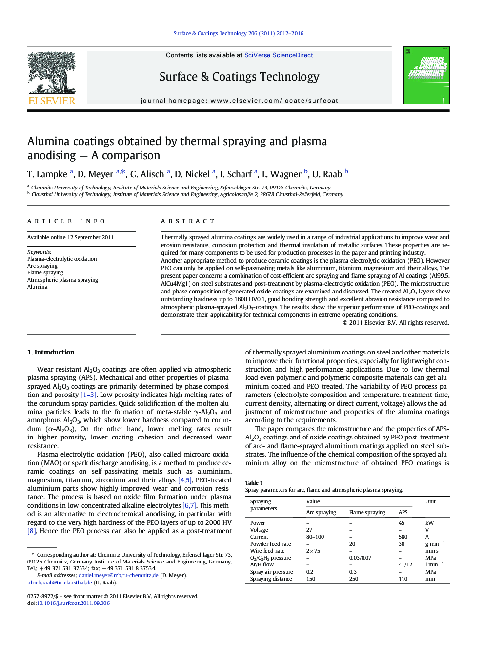 Alumina coatings obtained by thermal spraying and plasma anodising - A comparison