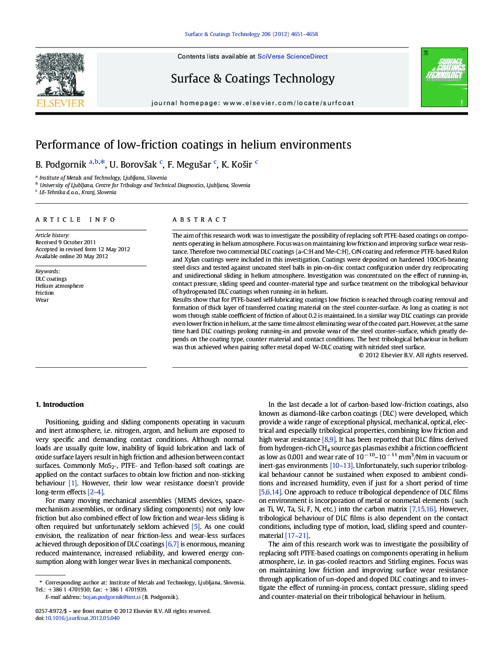 Performance of low-friction coatings in helium environments