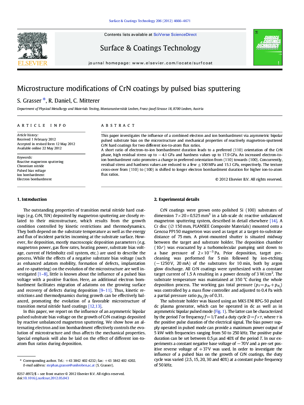 Microstructure modifications of CrN coatings by pulsed bias sputtering