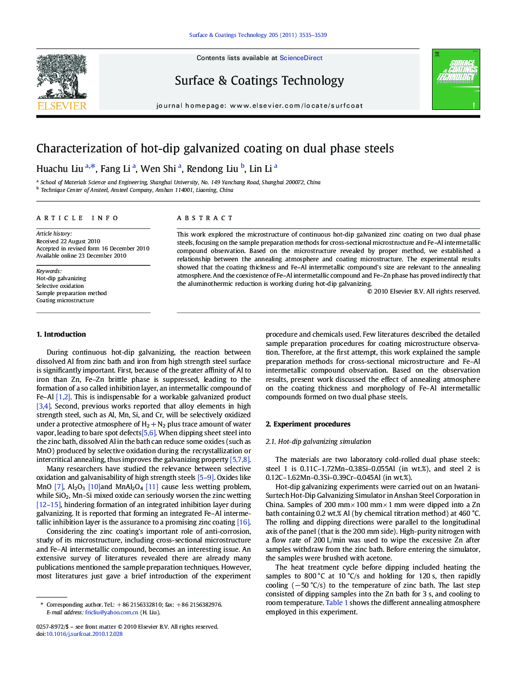 Characterization of hot-dip galvanized coating on dual phase steels