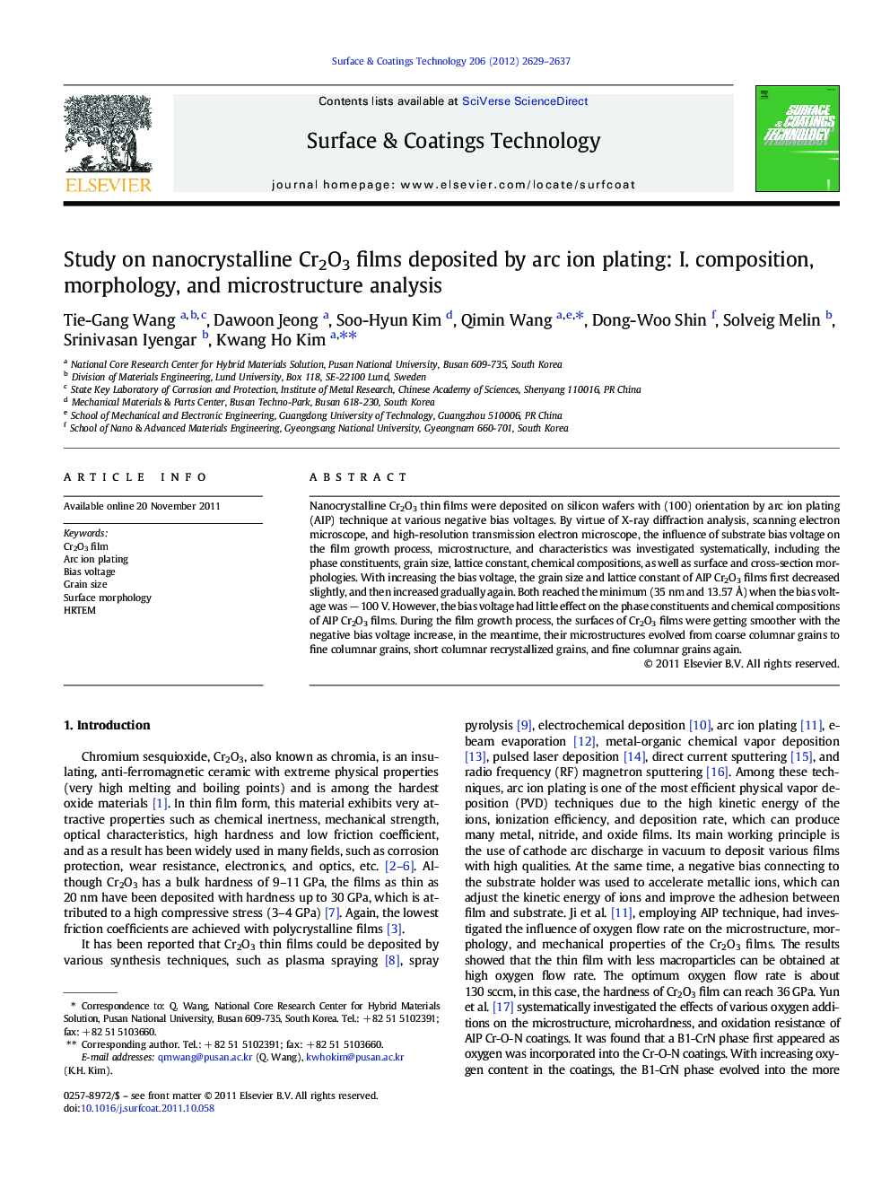 Study on nanocrystalline Cr2O3 films deposited by arc ion plating: I. composition, morphology, and microstructure analysis