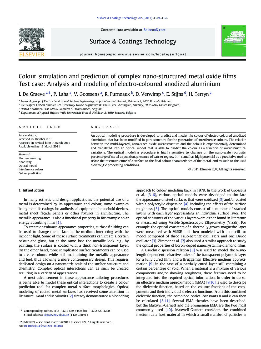 Colour simulation and prediction of complex nano-structured metal oxide films