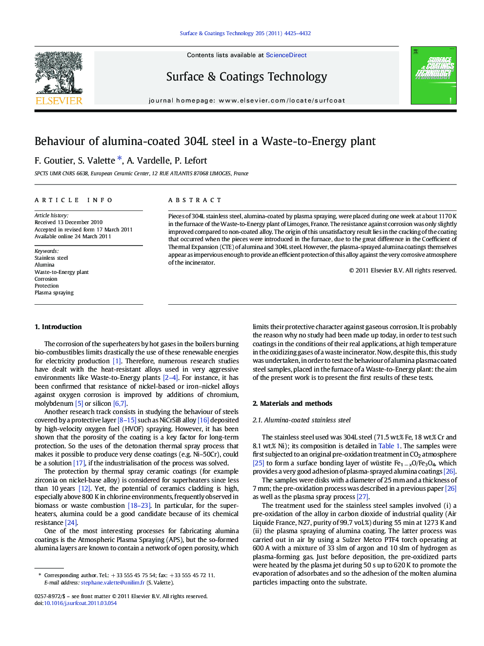 Behaviour of alumina-coated 304L steel in a Waste-to-Energy plant