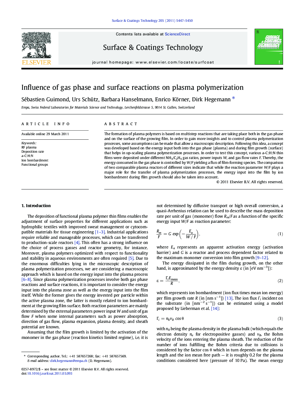 Influence of gas phase and surface reactions on plasma polymerization