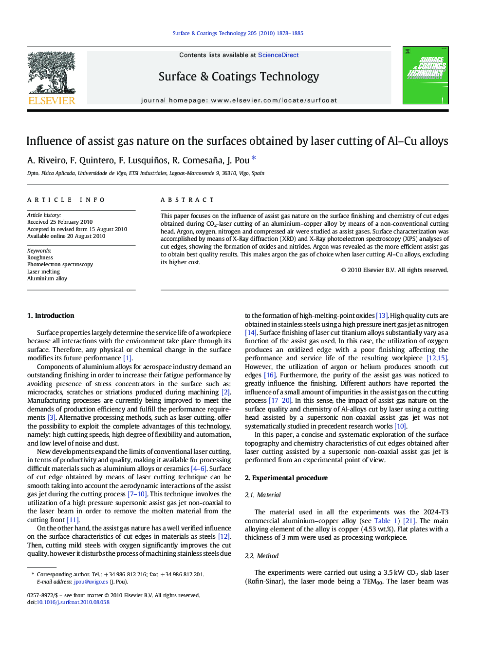 Influence of assist gas nature on the surfaces obtained by laser cutting of Al-Cu alloys