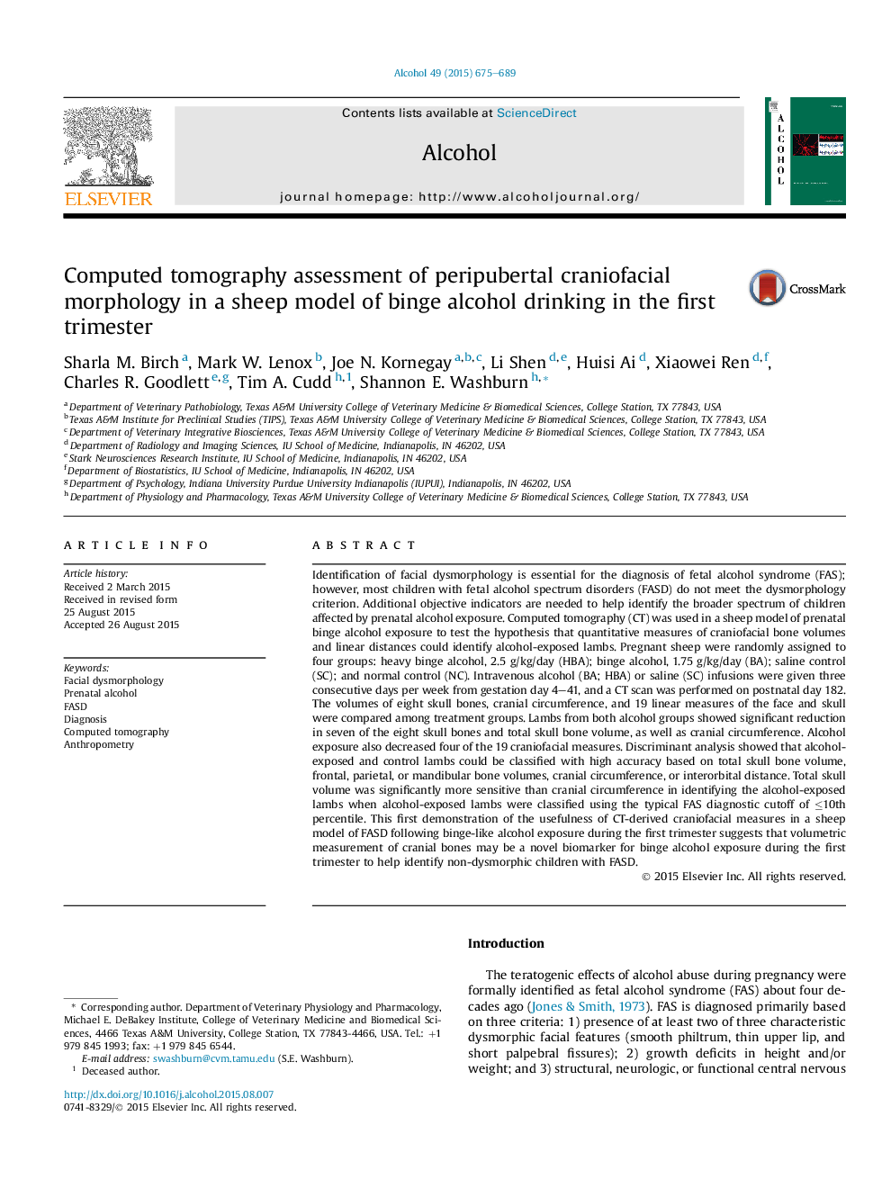 ارزیابی توموگرافی کامپیوتری از مورفولوژي craniofacial peripubertal در یک مدل گوسفند نوشیدن با مصرف الکل در سه ماهه اول