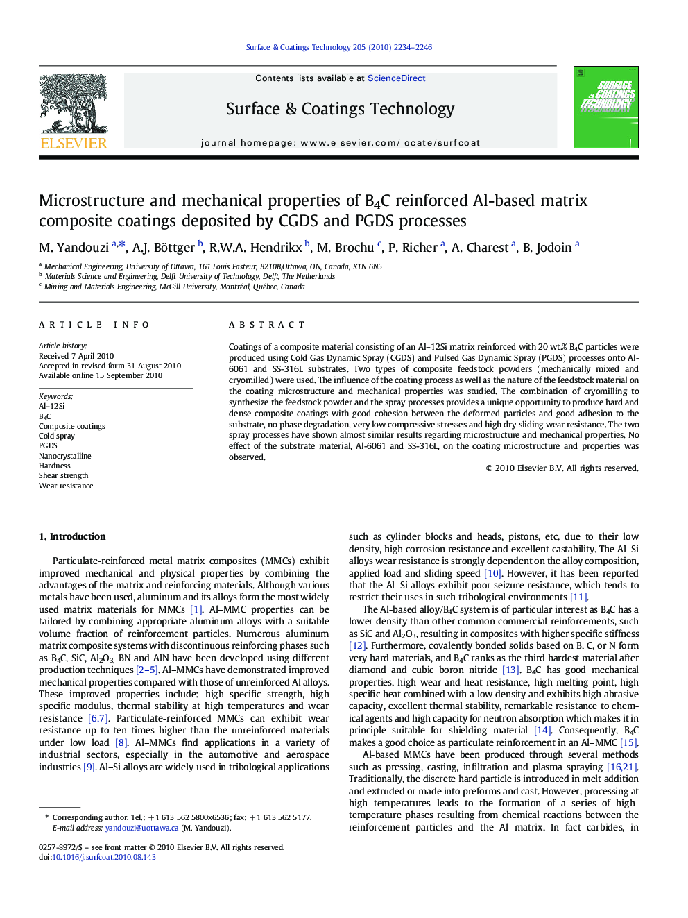 Microstructure and mechanical properties of B4C reinforced Al-based matrix composite coatings deposited by CGDS and PGDS processes