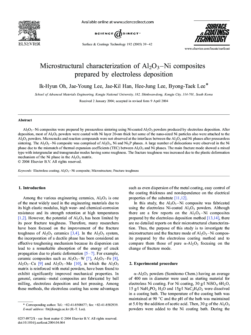 عکس صفحه اول مقاله: Microstructural characterization of Al2O3-Ni composites prepared by electroless deposition Microstructural characterization of Al2O3-Ni composites prepared by electroless deposition