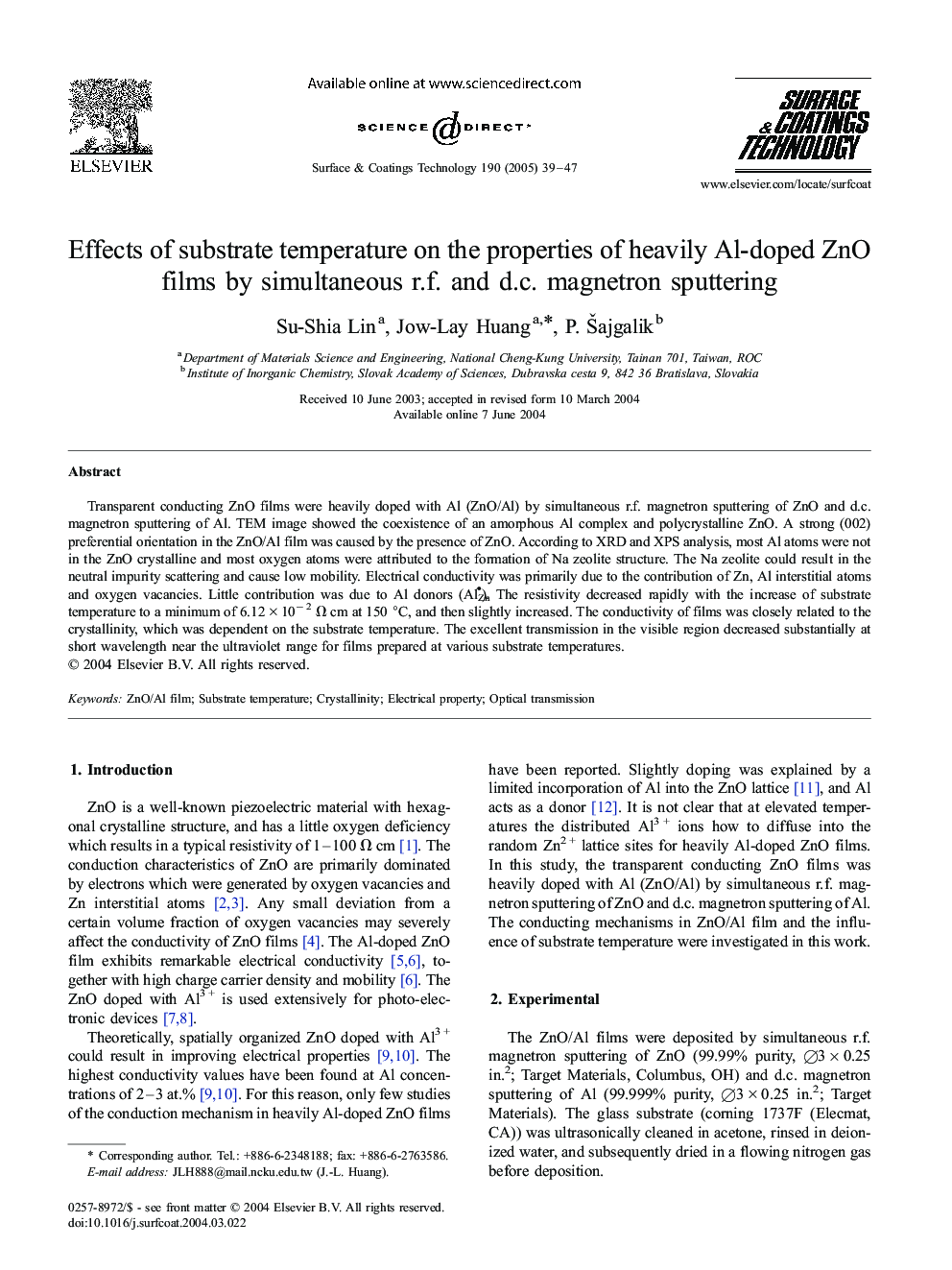 Effects of substrate temperature on the properties of heavily Al-doped ZnO films by simultaneous r.f. and d.c. magnetron sputtering