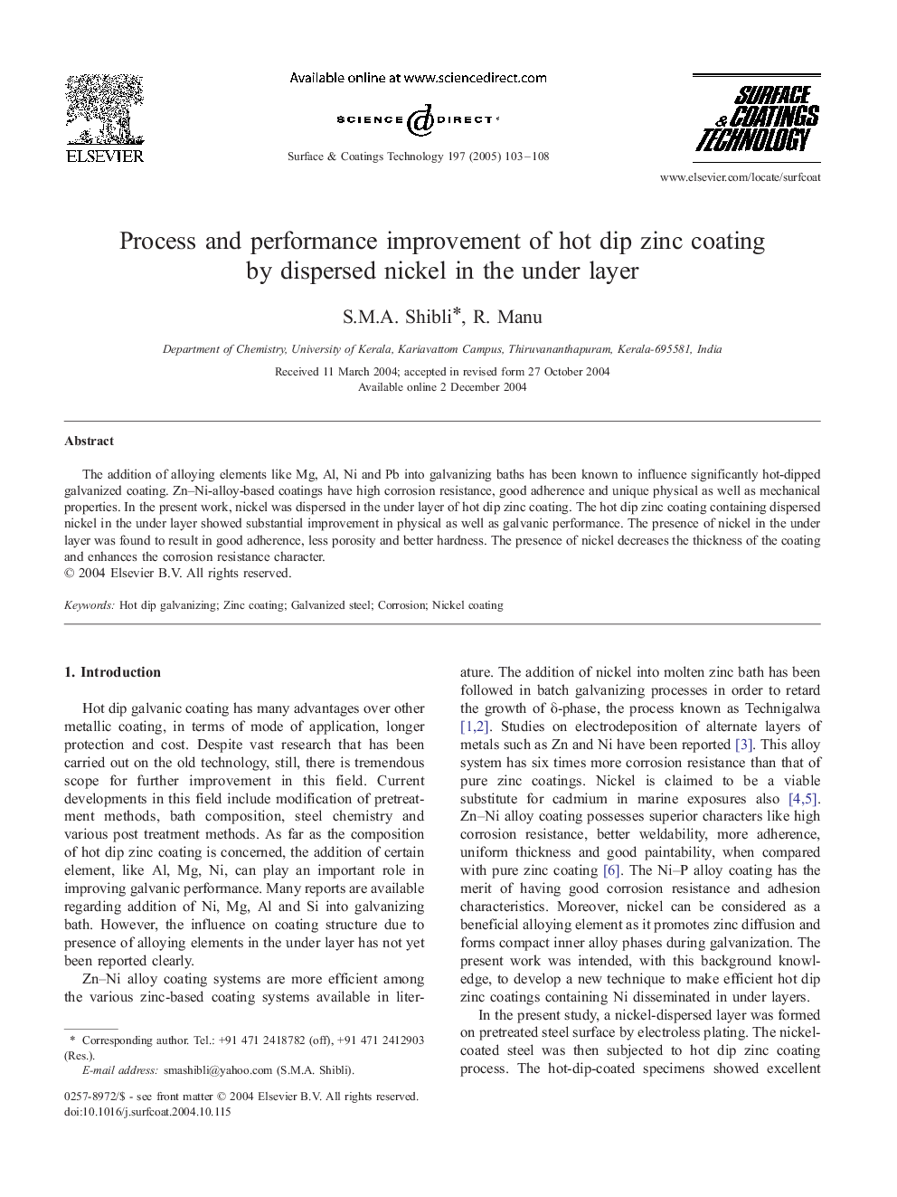 Process and performance improvement of hot dip zinc coating by dispersed nickel in the under layer