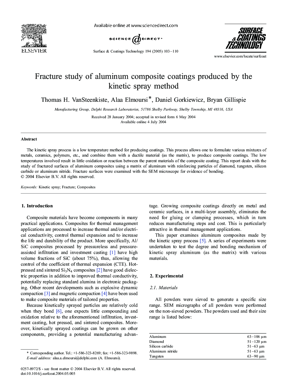 Fracture study of aluminum composite coatings produced by the kinetic spray method