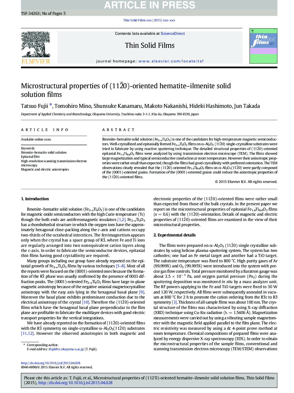 عکس صفحه اول مقاله: Microstructural properties of (112¯0)-oriented hematite-ilmenite solid solution films Microstructural properties of (112¯0)-oriented hematite-ilmenite solid solution films