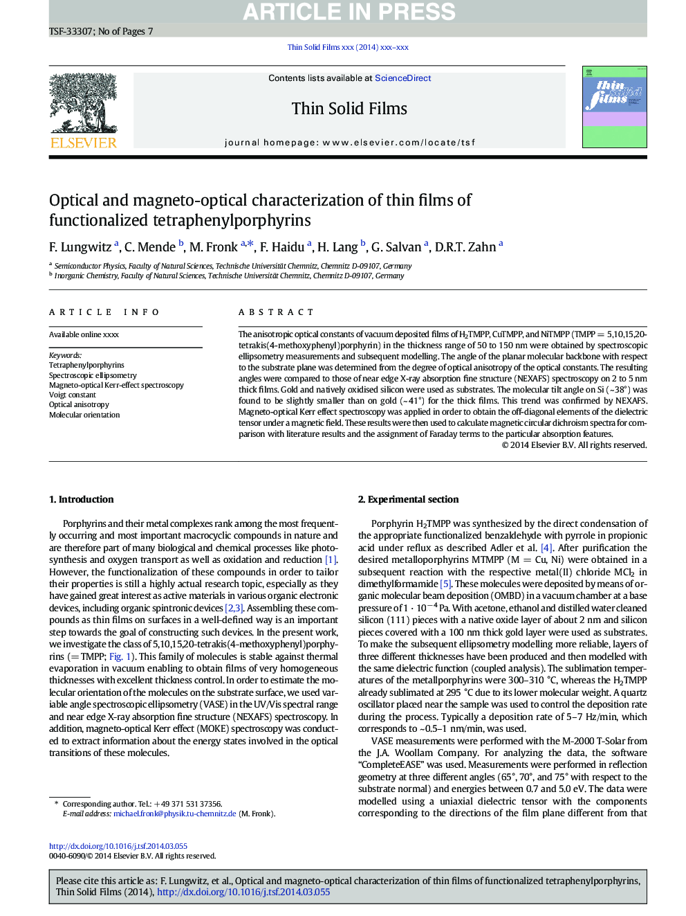 Optical and magneto-optical characterization of thin films of functionalized tetraphenylporphyrins