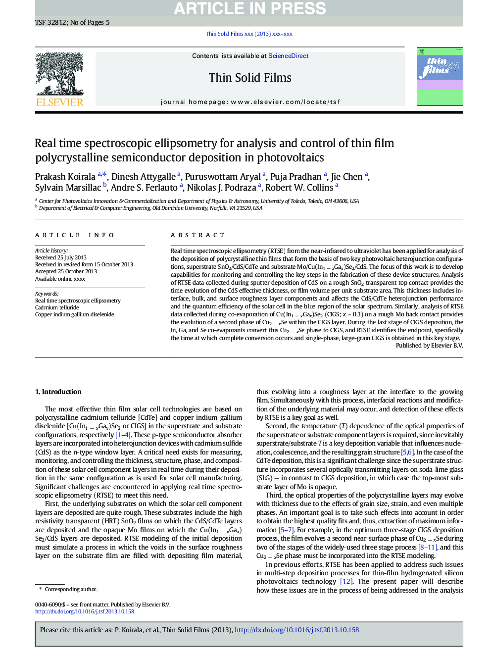 Real time spectroscopic ellipsometry for analysis and control of thin film polycrystalline semiconductor deposition in photovoltaics