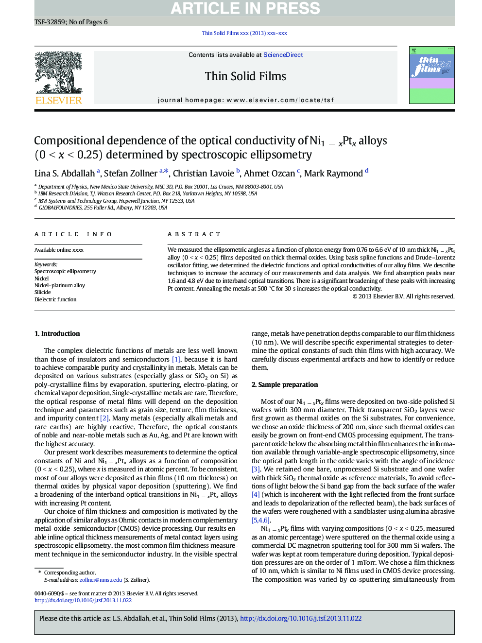 Compositional dependence of the optical conductivity of Ni1Â âÂ xPtx alloys (0Â <Â xÂ <Â 0.25) determined by spectroscopic ellipsometry